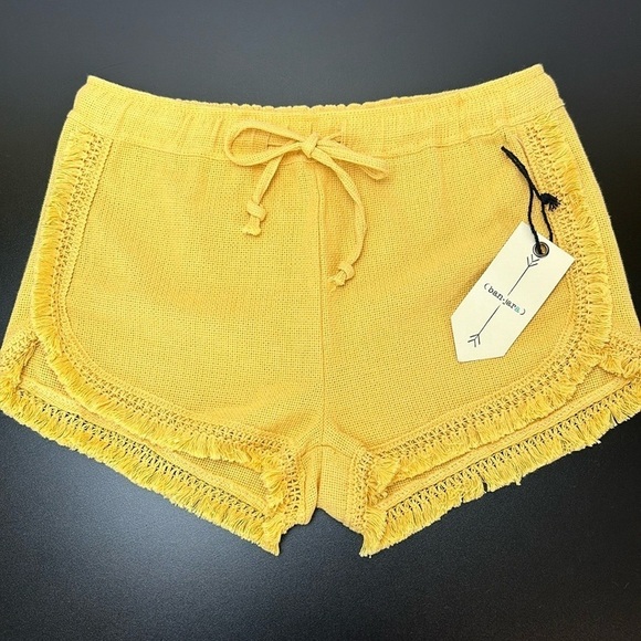 Ban Jara Yellow Gold Fringe Drawstring Waist Shorts Size Medium Summer - Picture 11 of 11